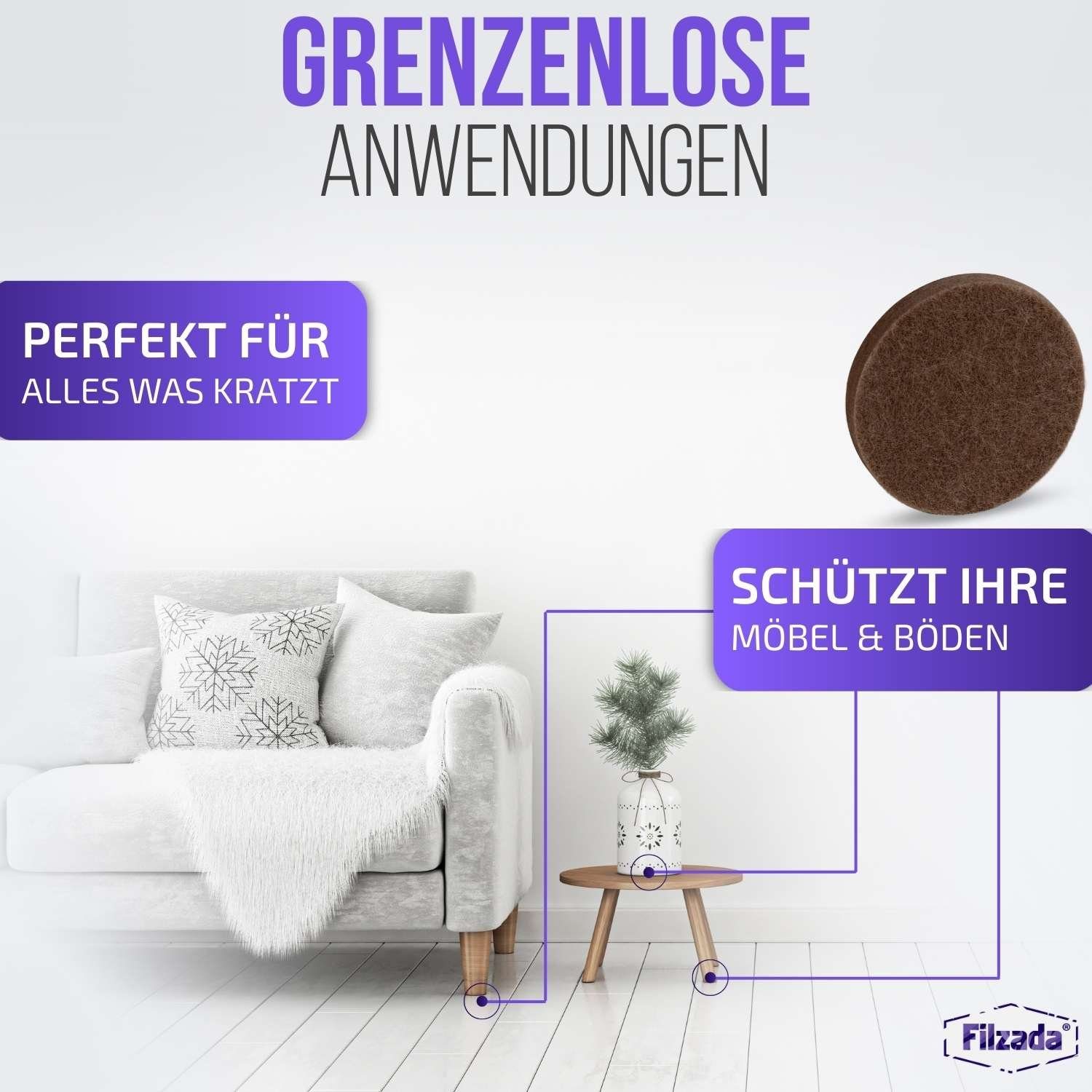 Filzada Filzgleiter Filzgleiter Selbstklebend Platten Set 200x200mm & Ø20mm Möbelgleiter