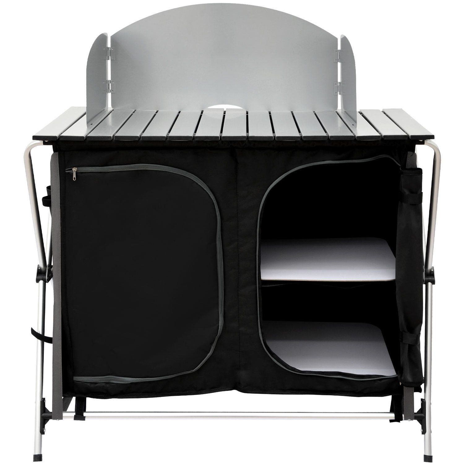 AMANKA Stoffschrank Camping-Küche + Windschutz Campingschrank faltbar 90x48x115cm 3 Fächer Camping