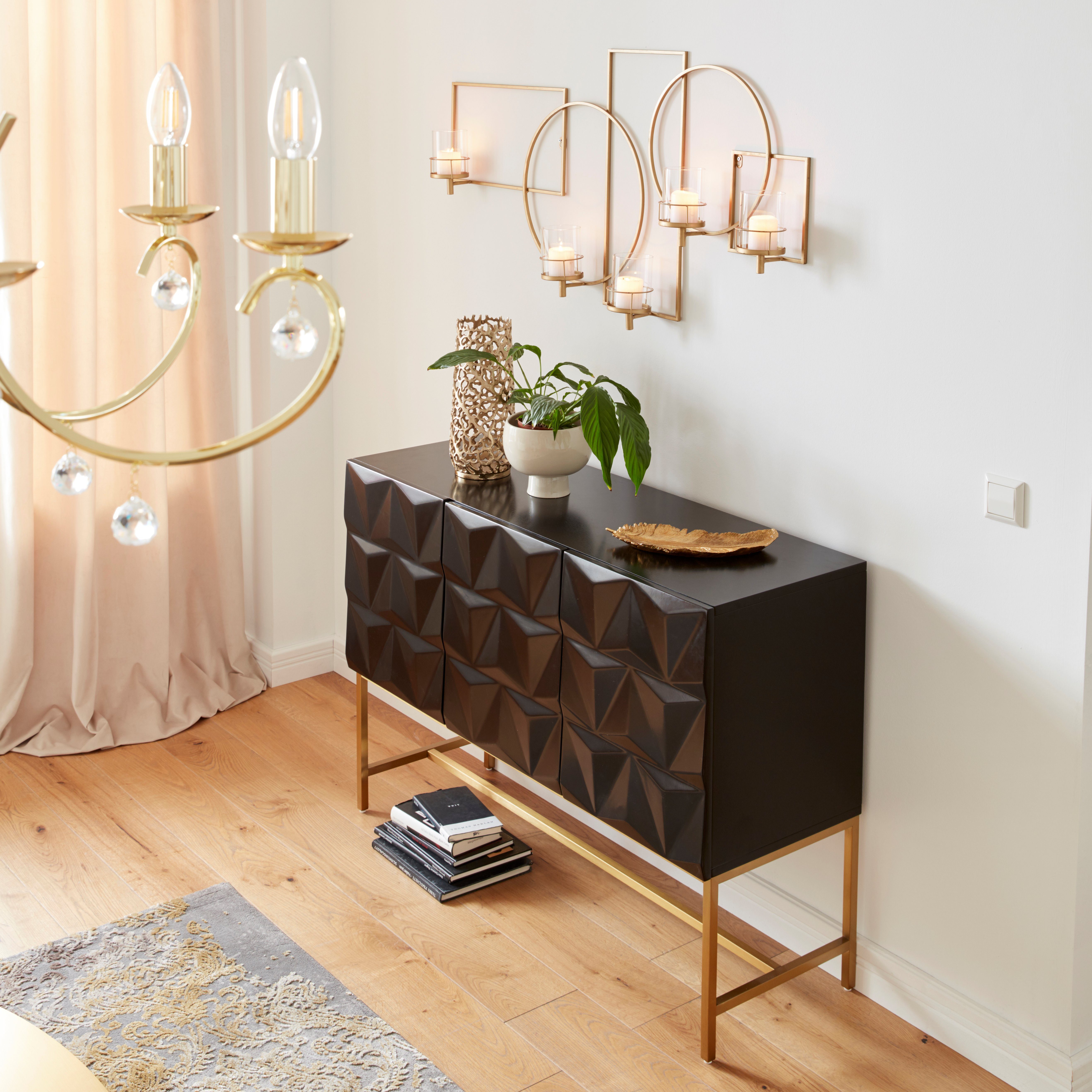 Leonique Sideboard Rovuma, in 3D-Optik und goldfarbenem Metallgestell
