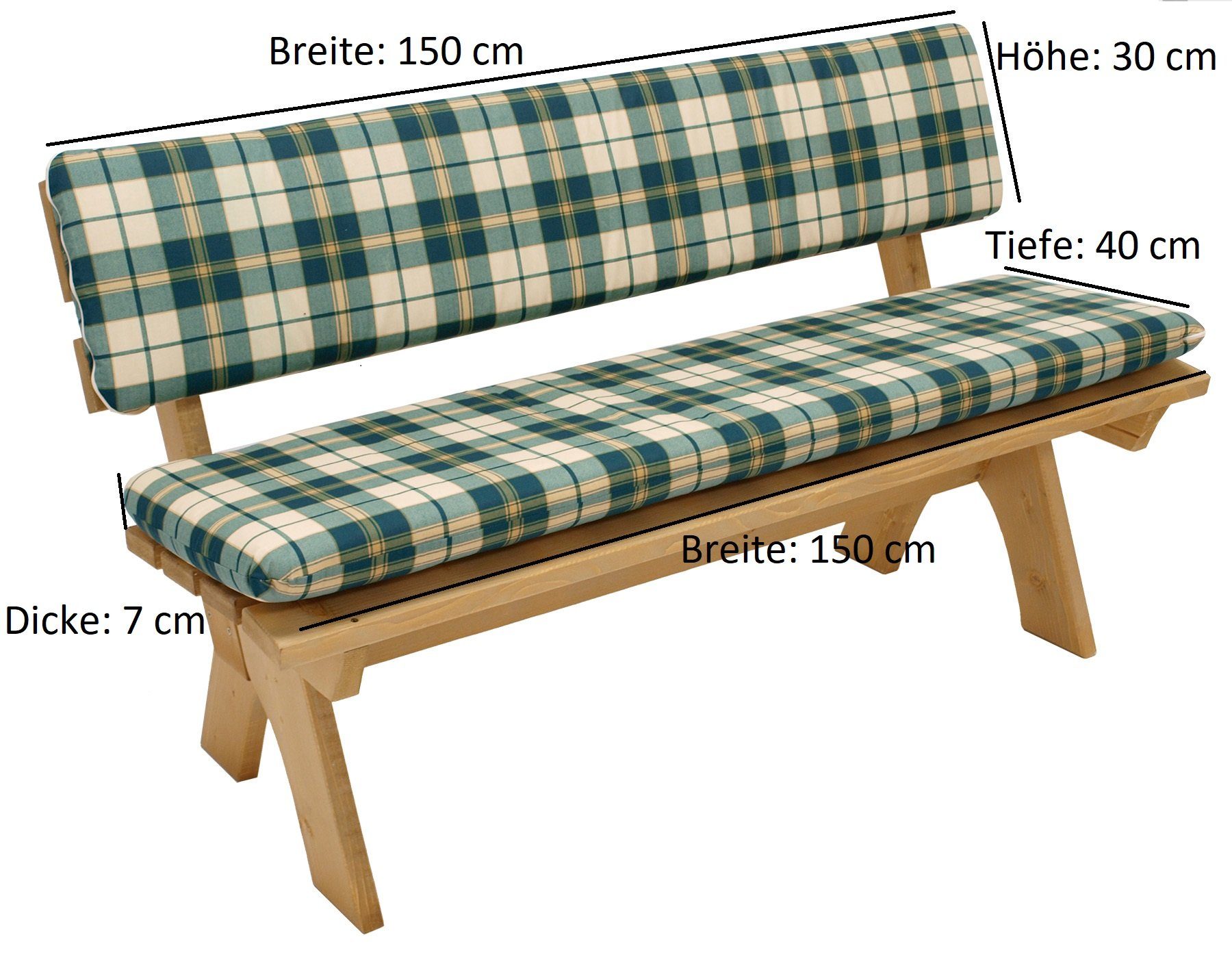 DEGAMO Bankauflage BOSTON, (1 St), 3-sitzer 150cm, Farbe grün/beige, 2-teilig mit separater Rückenlehne