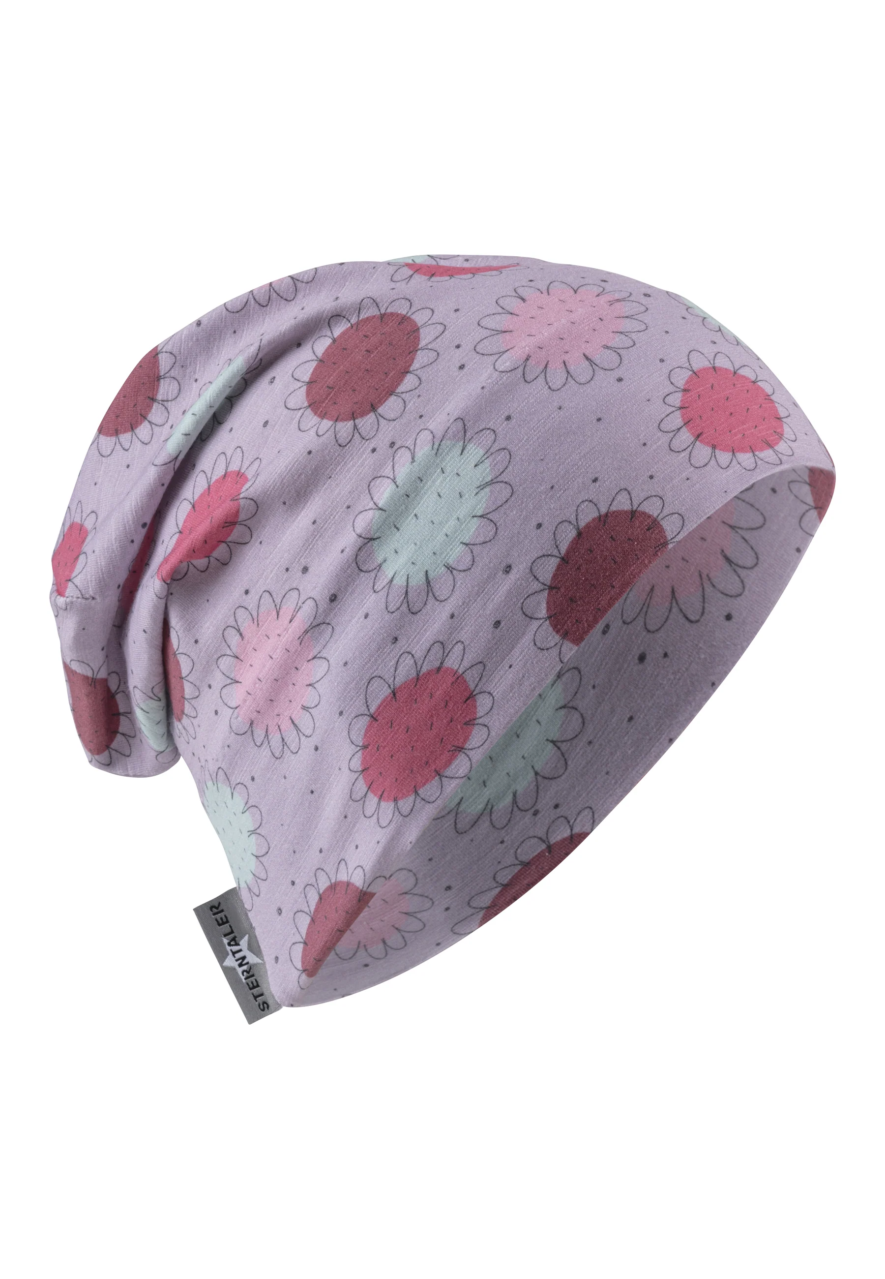 Beanie bedruckt mit Blümchen in flieder