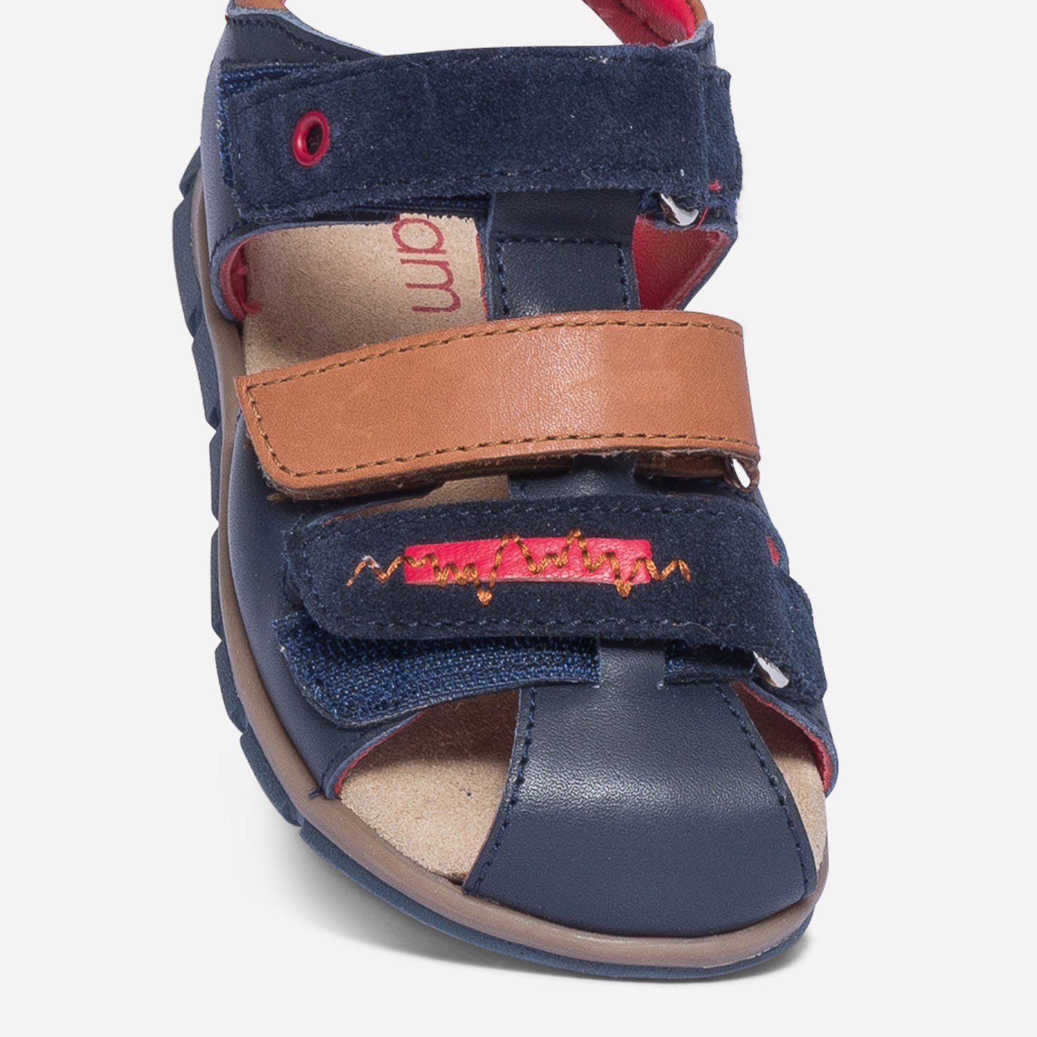 Sandale bleu marine et camel en cuir