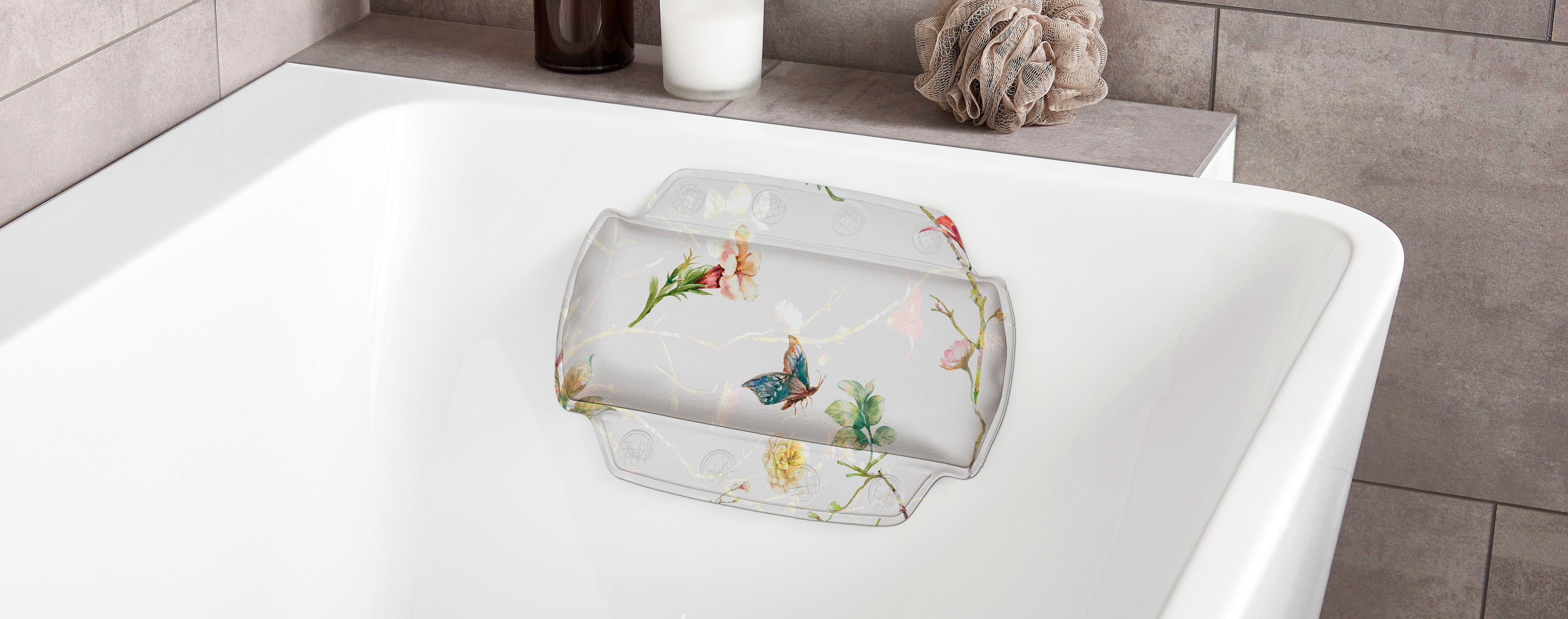 Kleine Wolke Nackenkissen Flores, 1-tlg., mit Saugnäpfen für stabilen Halt