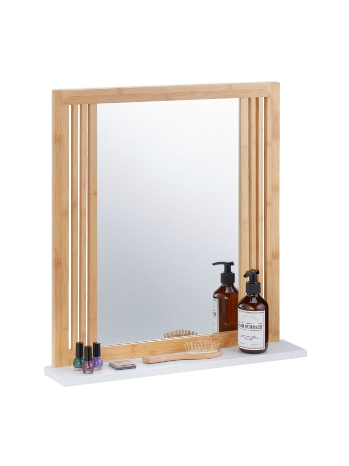 relaxdays Badspiegel in Natur/ Weiß - (B)54 x (H)56,5 x (T)10 cm günstig kaufen onesize