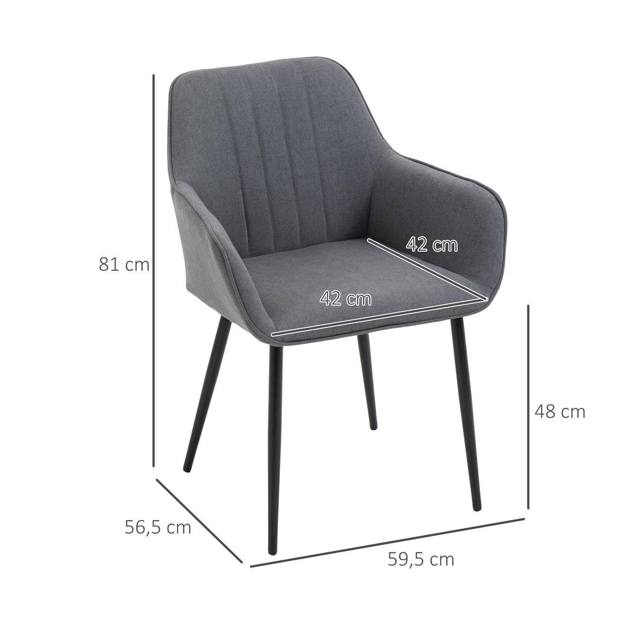 HOMCOM 2-teiliger Esszimmerstühle Essstühle Dunkelgrau 59,5 x 56,5 x 81 cm