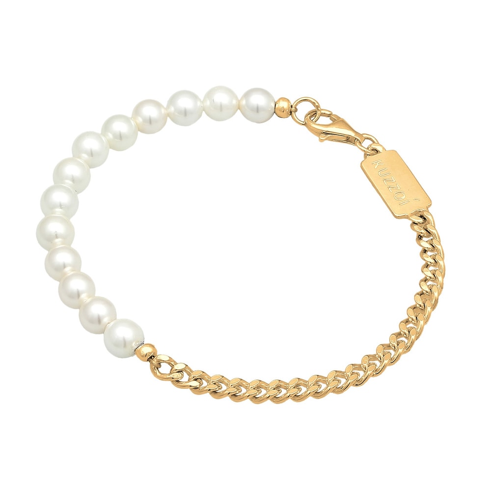 KUZZOI KUZZOI Bracelet Hommes tendance Massif avec perles de coquillage en argent sterli Bracelet