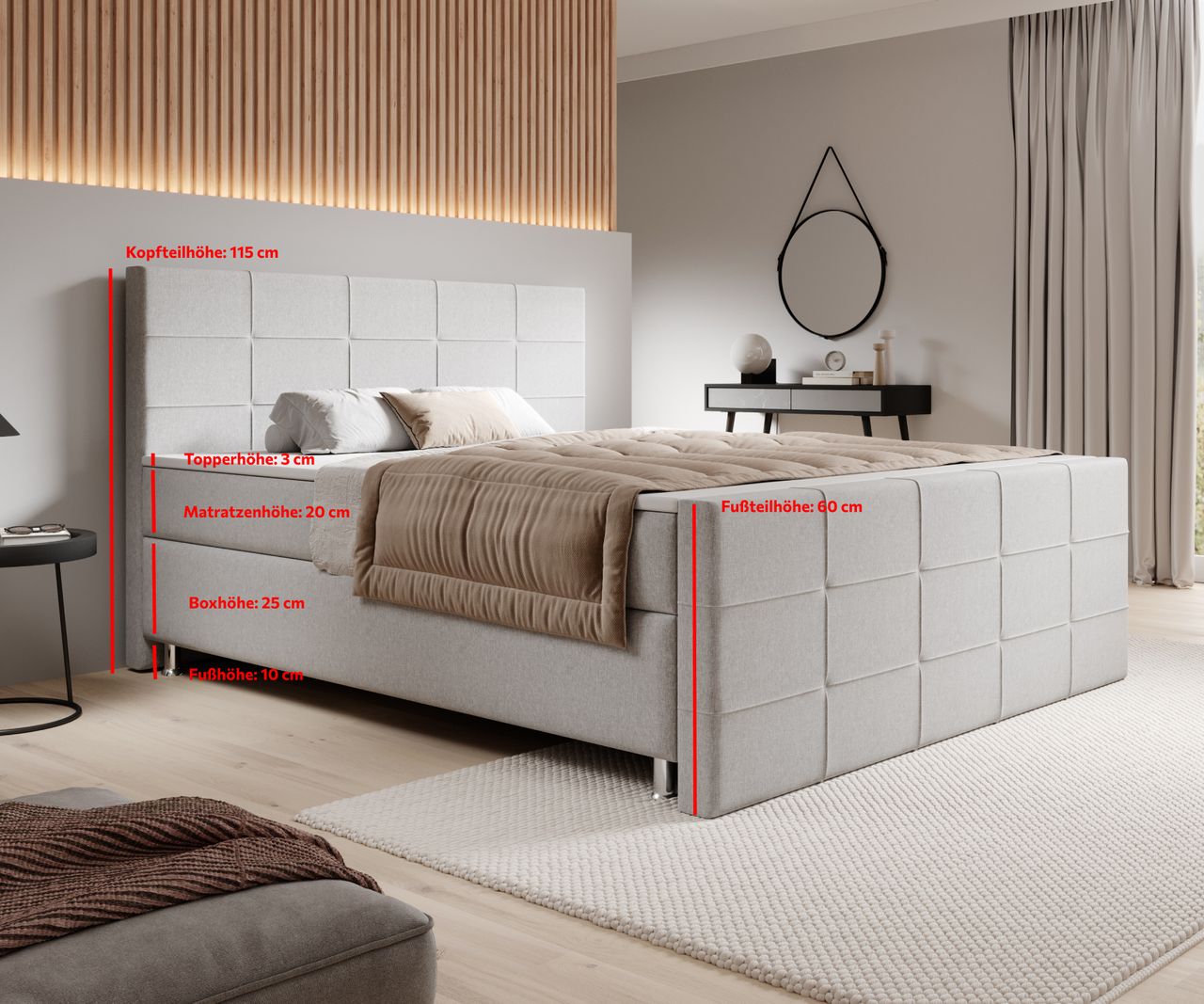 IHG IHG Boxspringbett Florenz 180x200cm Webstoff Silbergrau