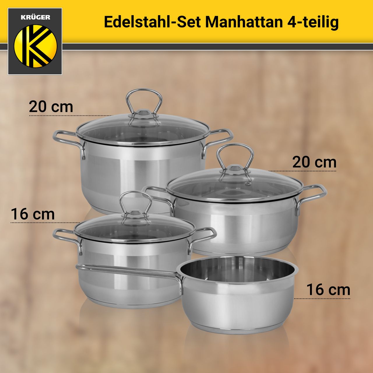 Karl Krüger Edelstahl Topfset MANHATTAN, 4 tlg.