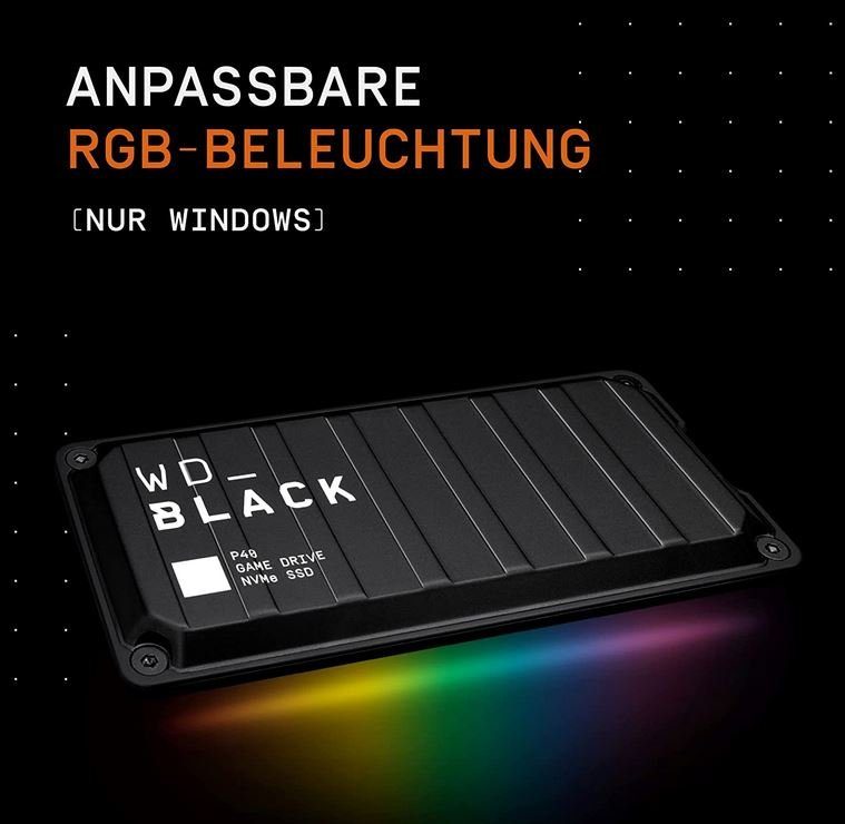 WD_Black WD_BLACK P40 Game Drive SSD externe Gaming-SSD (1 TB) 2000 MB/S Lesegeschwindigkeit, RGB mit 2 Zonen