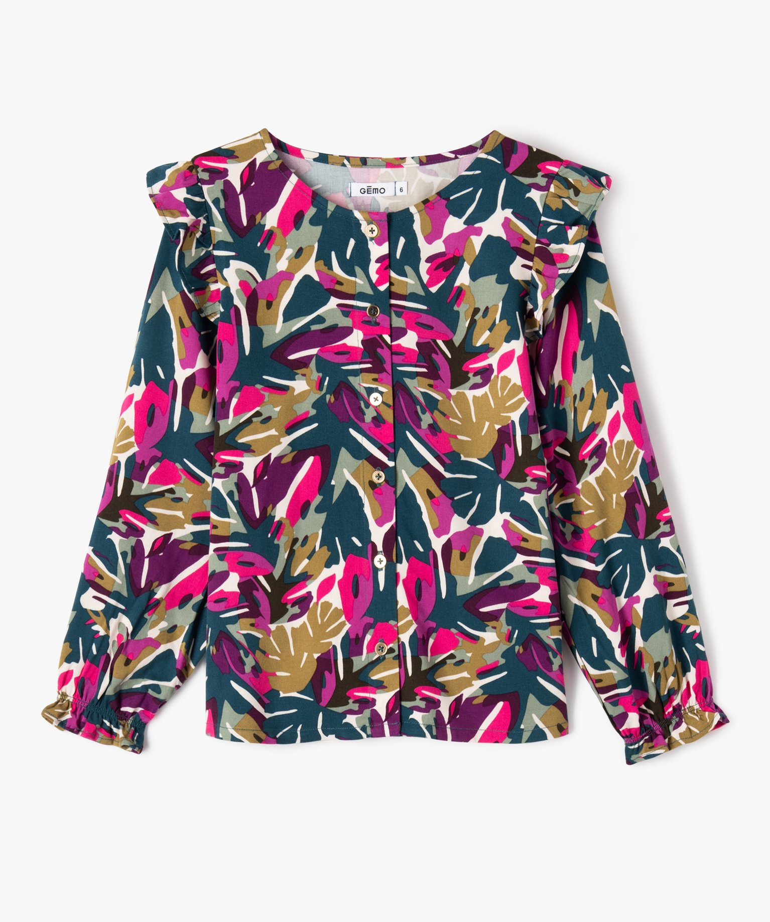 Chemise imprimée à manches longues avec volants fille multicolore | GEMO