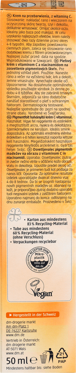 Gesichtscreme Vitamin C Dunkle Flecken Aufheller, 50 ml