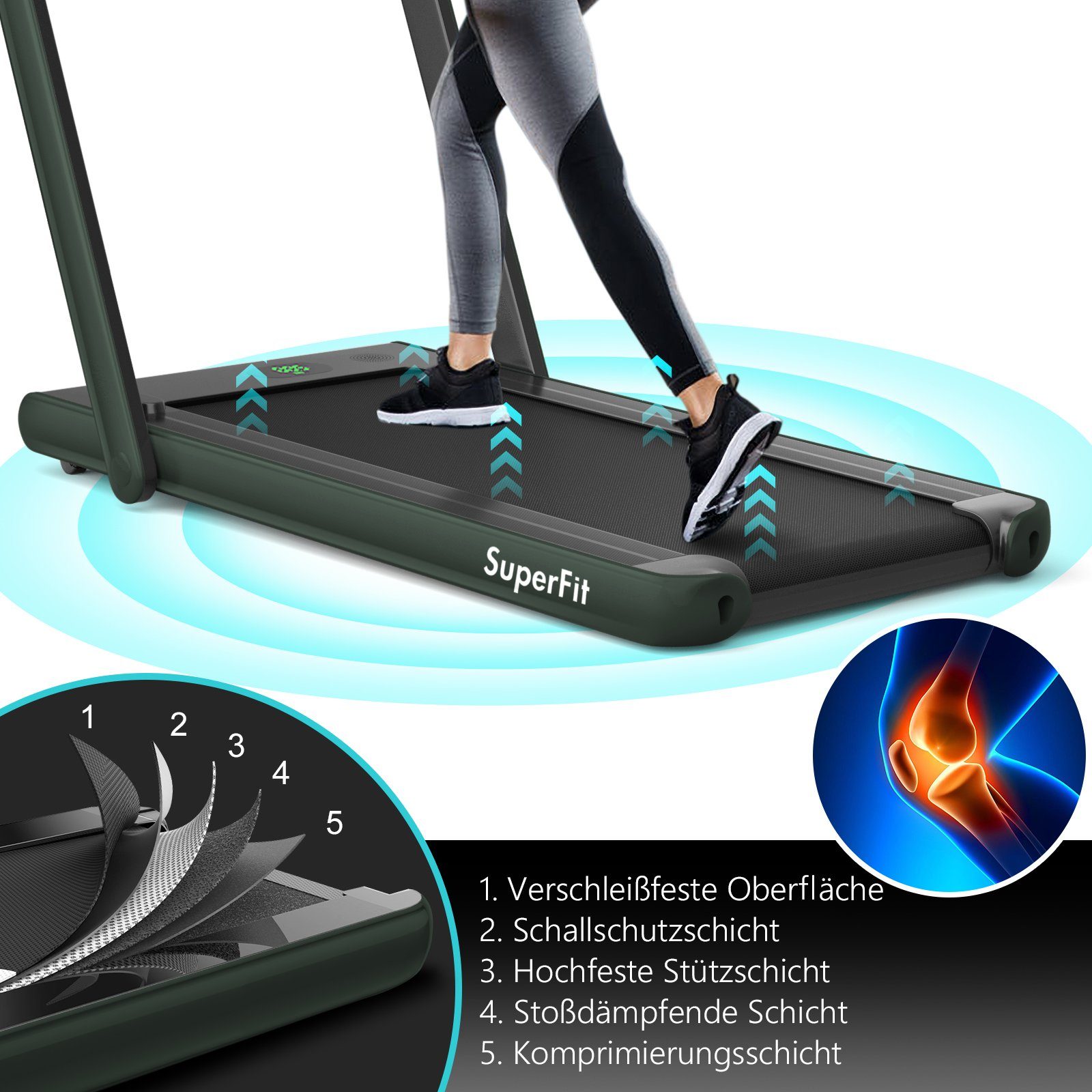 COSTWAY Laufband, APP, Bluetooth, LED, bis 120 kg
