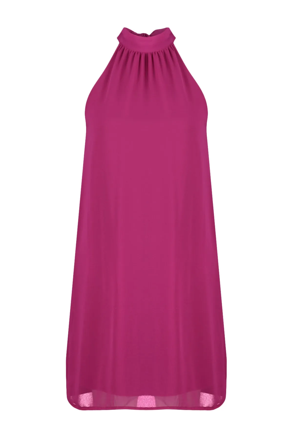 Trendyol Collection  Fuchsia Gerade geschnittenes Neckholder-Minikleid aus gewebtem Chiffon mit Futter TWOSS23EL01059