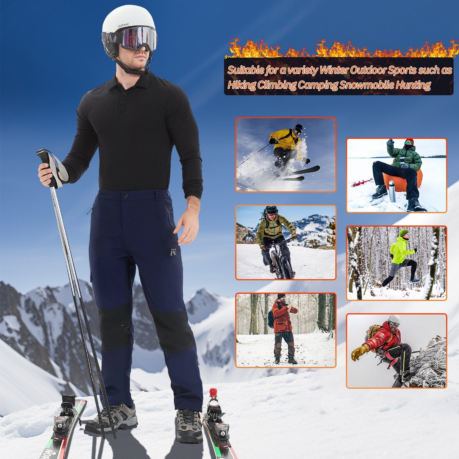 MEETYOO Outdoorhose Herren Wanderhose Fleece (Skihose Trekkinghose, Softshellhose, Lang Hose) Outdoor