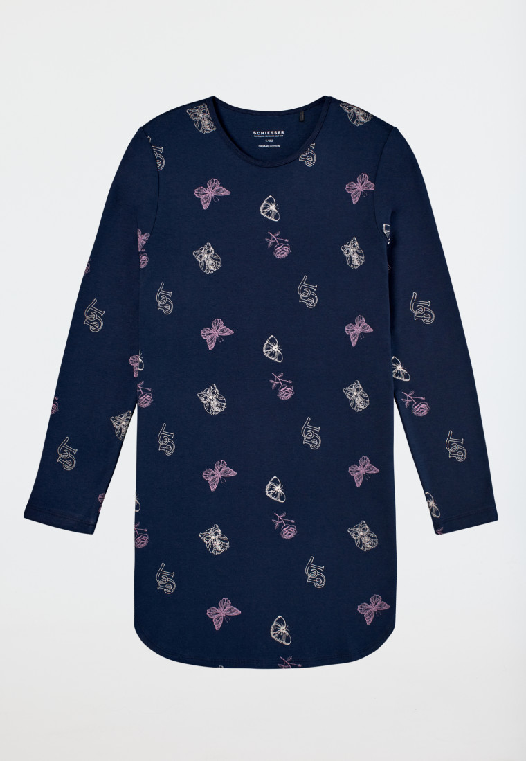 Nachthemd langarm Interlock Traummotive nachtblau - Nightwear