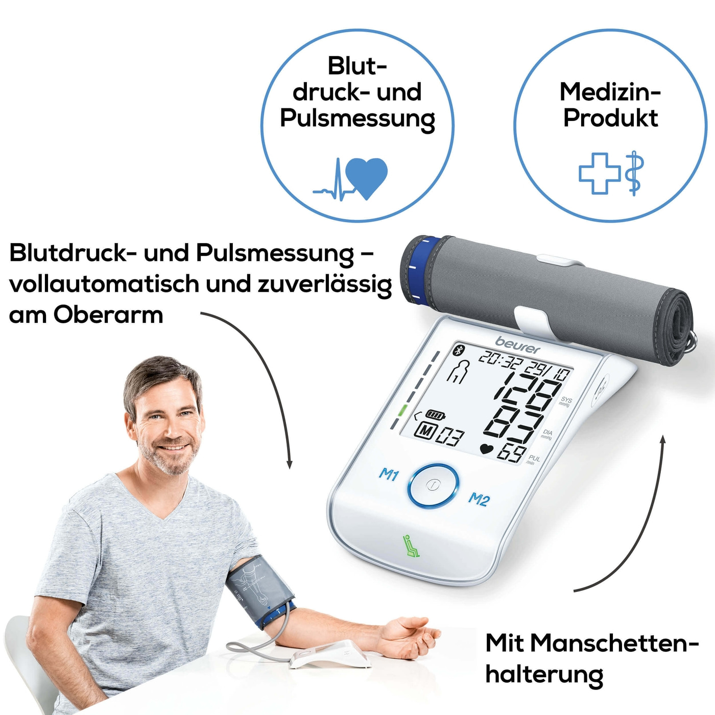 Beurer Oberarm-Blutdruck-messgerät BM 85-Bluetooth® Oberarm-Blutdruckmessgerät mit Inflation-Technology & Ruheindikator