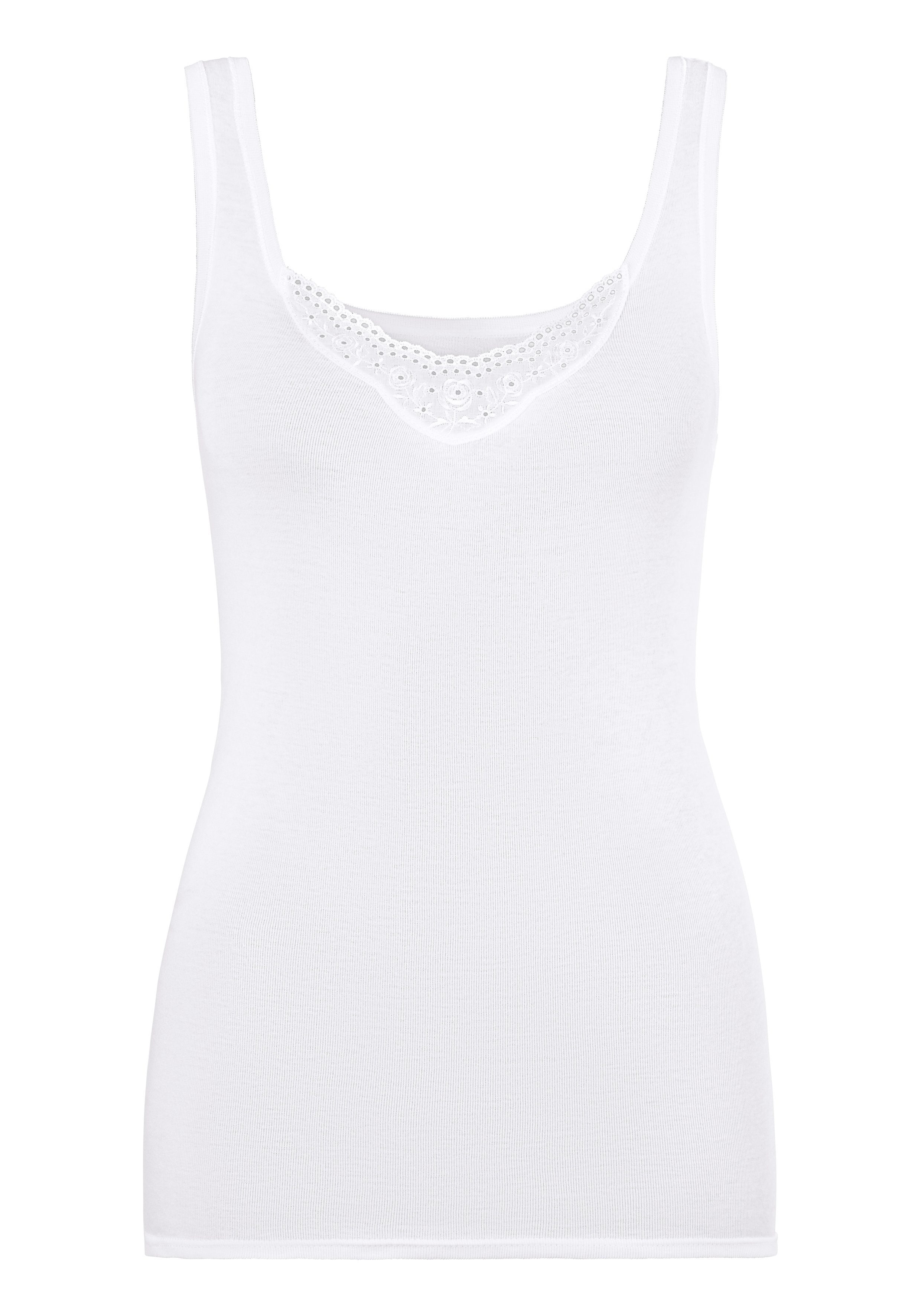 Schiesser Unterhemd Cotton Essentials (2er-Pack) mit zwei unterschiedlichen Batist-Stickerei-Motiven