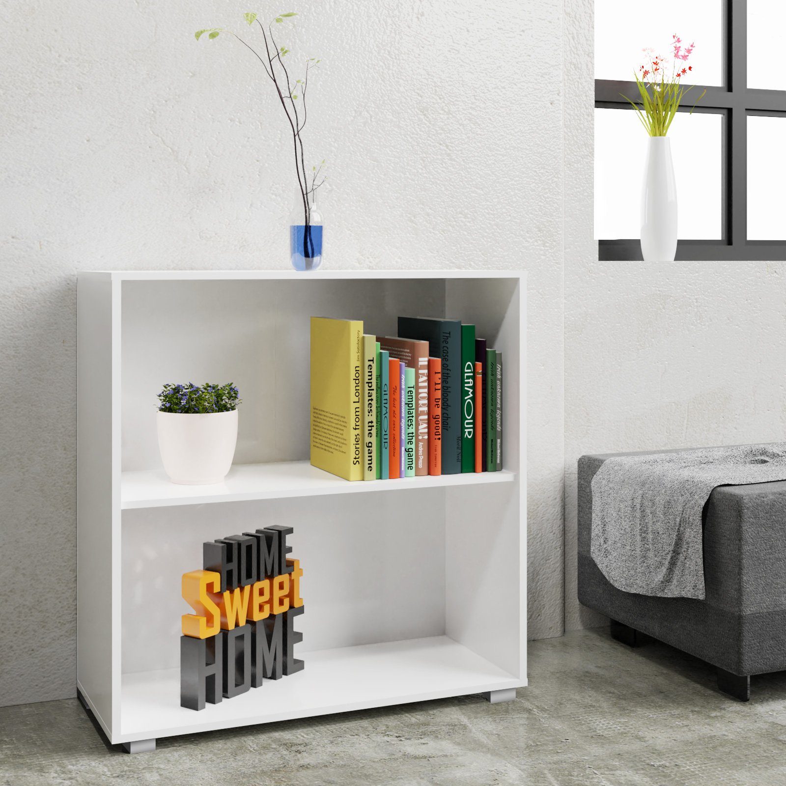 Casaria Bücherregal Vela, 77x60x28cm Weiß 2 Fächer Boden Höhenverstellbar 150kg Belastbarkeit