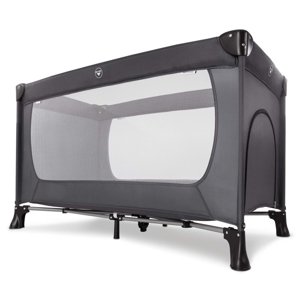 Hauck Baby-Reisebett Dream'n Play Plus - Grey, 3-tlg., Kinderreisebett mit Reisebett Matratze, Moskitonetz Tasche & Einstieg