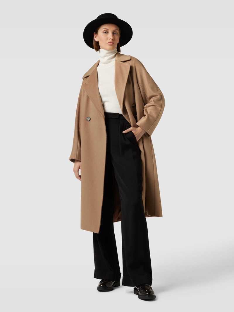 Mantel aus Schurwolle mit Bindegürtel Modell 'RESINA' in camel