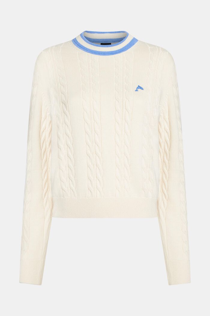 Zopfstrickpullover mit Delfin-Logo