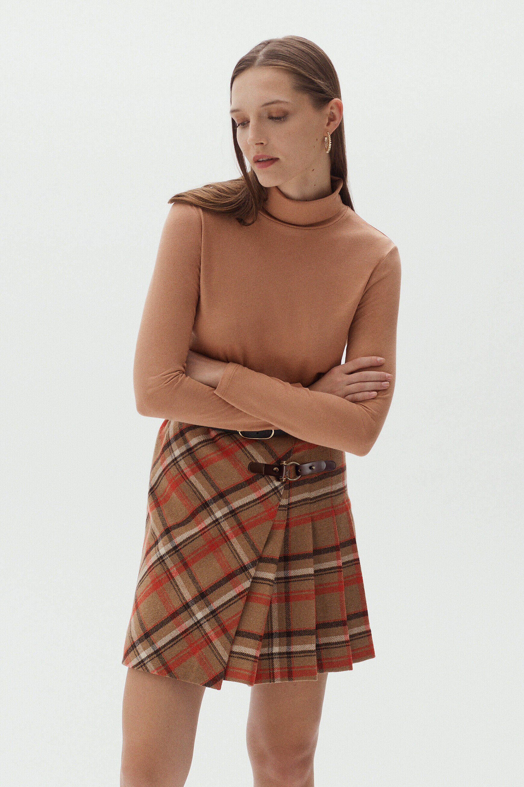 jupe margaret plaid camel femme