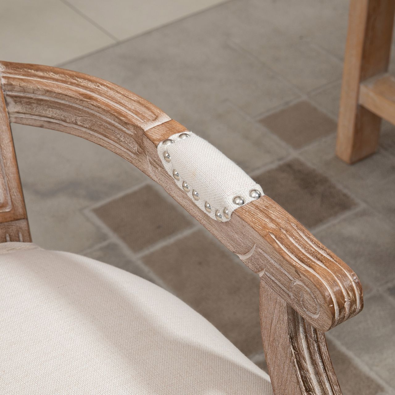 HOMCOM Esszimmerstuhl Küchenstuhl mit Armlehne im Vintage Design Linen Optik