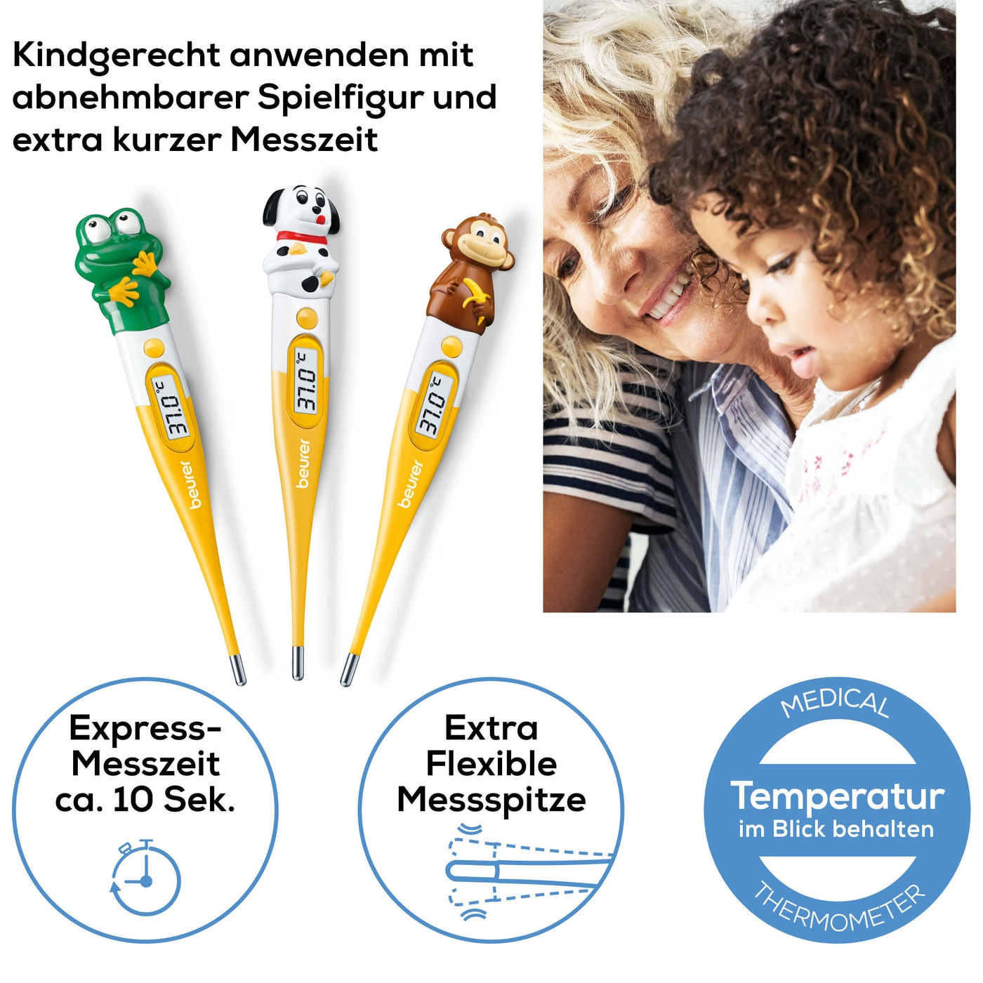 Beurer Express-Thermometer BY 11 Dog-Baby Fieberthermometer im Hunde-Design mit Express-Messzeit