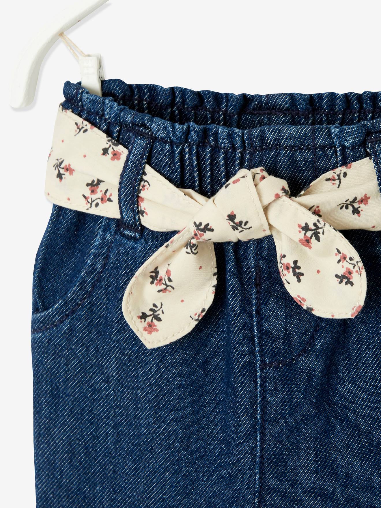 Vertbaudet Mädchen Baby Jeans mit Stoffgürtel - grauer denim