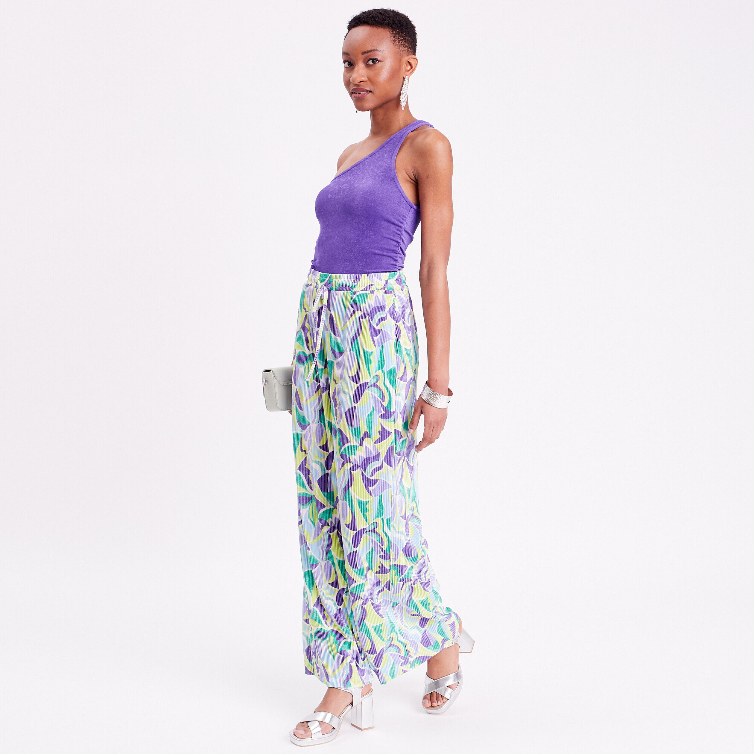 Pantalon large plissé beige femme | Cache Cache