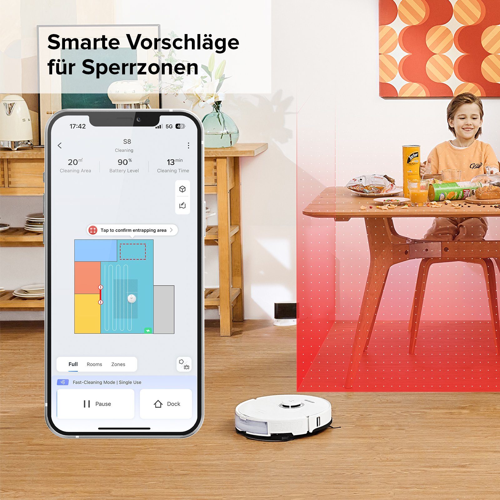 Roborock Saugroboter S8, 69 W, 6000 pa, DuoRoller-Bürste, Reactive 3D-Hindernisumgehung, Vibrations-Hebemop, Intelligenter für Hartböden,Tierhaare,Teppiche, Kindersicherung APP Control, Upgrade von Roborock S7, VS S7 Maxv