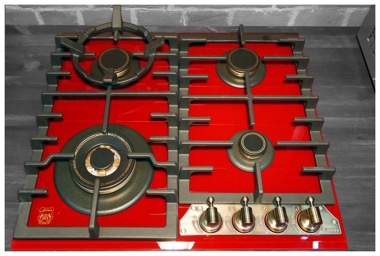 Kaiser Küchengeräte Gas-Kochfeld KCG 6335 RotEm, KCG 6335 RotEm Bordeaux Glas, Retro Einbau Herd