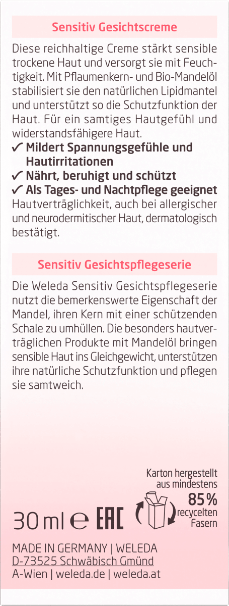 Gesichtscreme Mandel Sensitiv, 30 ml