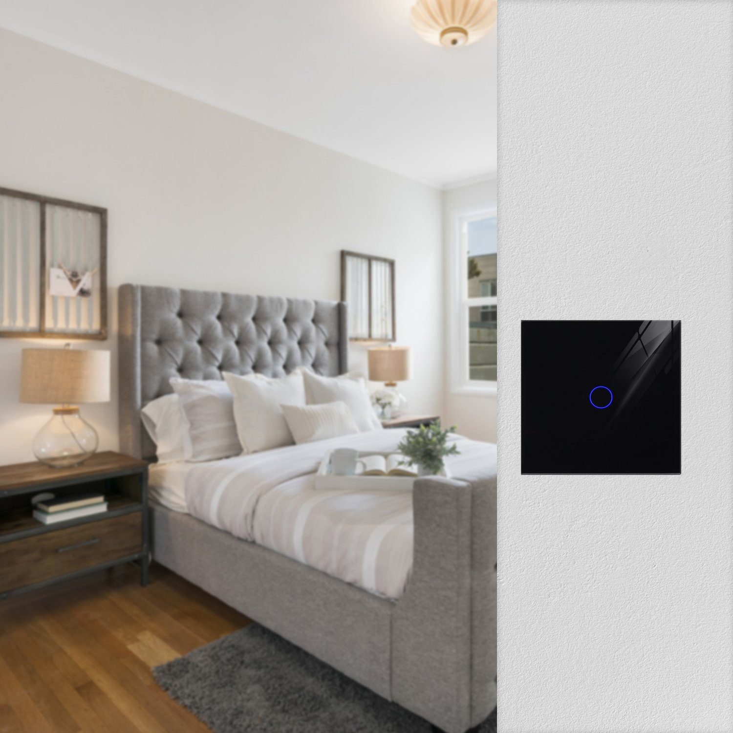Navaris Lichtschalter Touch Wandschalter mit Montagematerial, Glas Panel, Status-LED