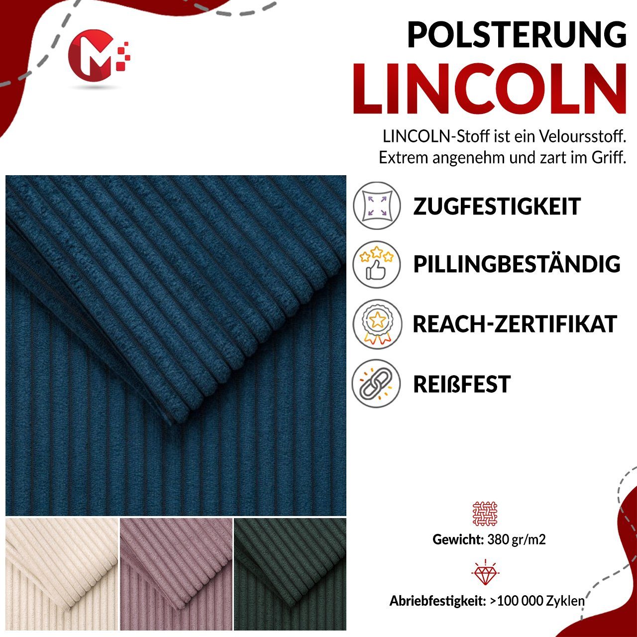 MKS MÖBEL Ecksofa PASADENA, freistehendes Ecksofa, breite Armlehnen, Federsitz