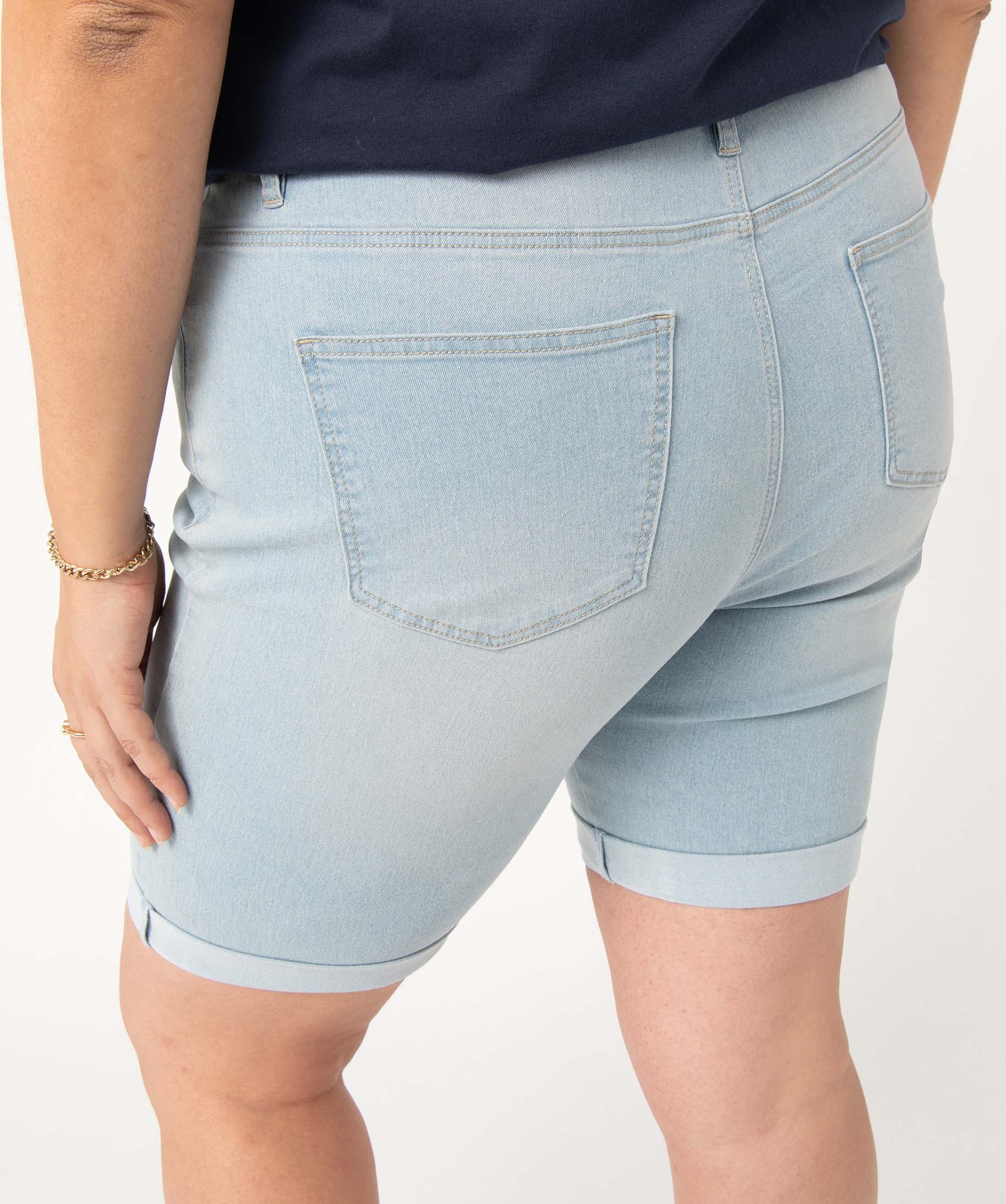 Bermuda en jean femme grande taille à revers bleach | GEMO