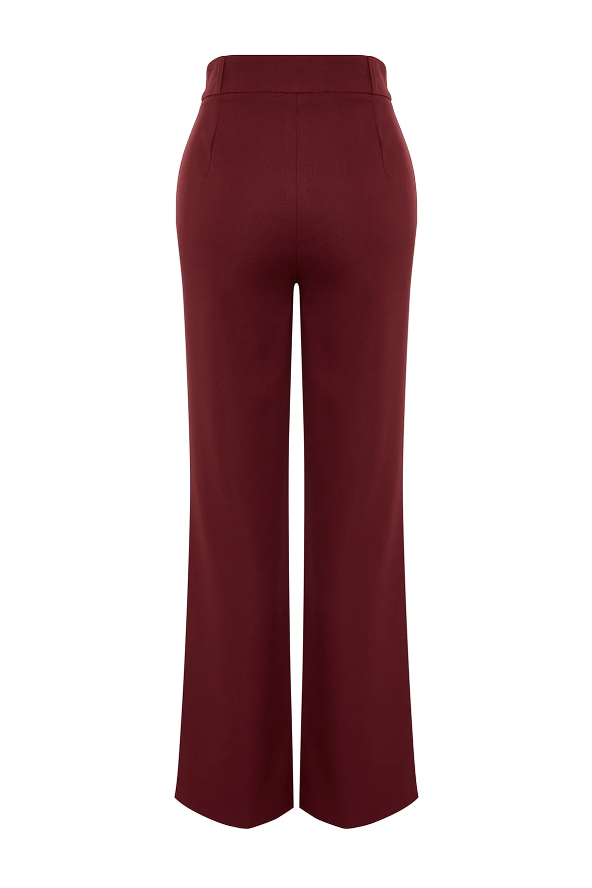 Trendyol Collection  Burgunderrote, gerade geschnittene, gerippte, genähte Webhose mit hoher Taille TWOSS21PL0093