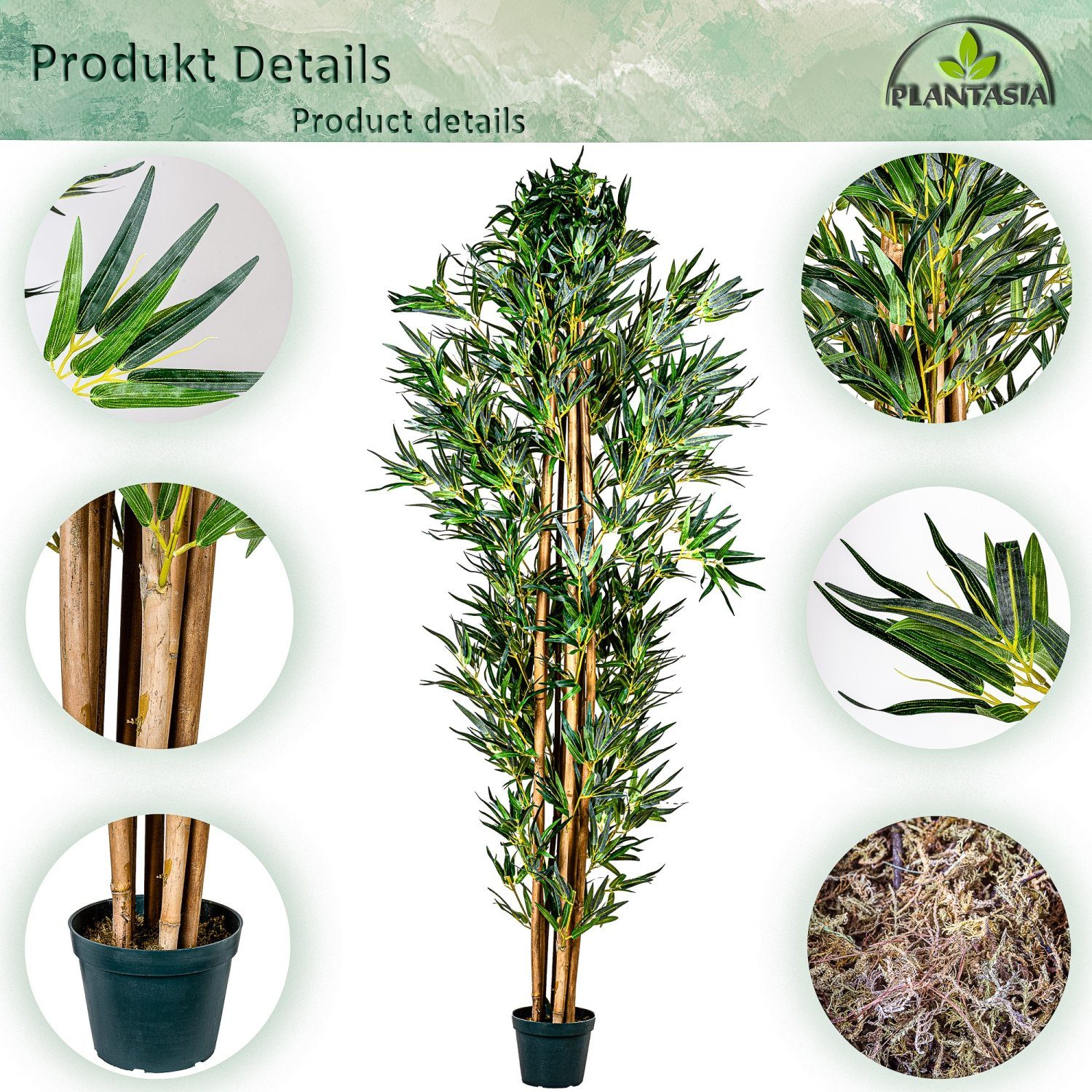 Kunstbaum Künstlicher Bambus Strauch Kunstbambus Deko Bambus Bambus, PLANTASIA, Höhe 160,00 cm, Echtholzstamm, Größenwahl von 160cm - 220 cm