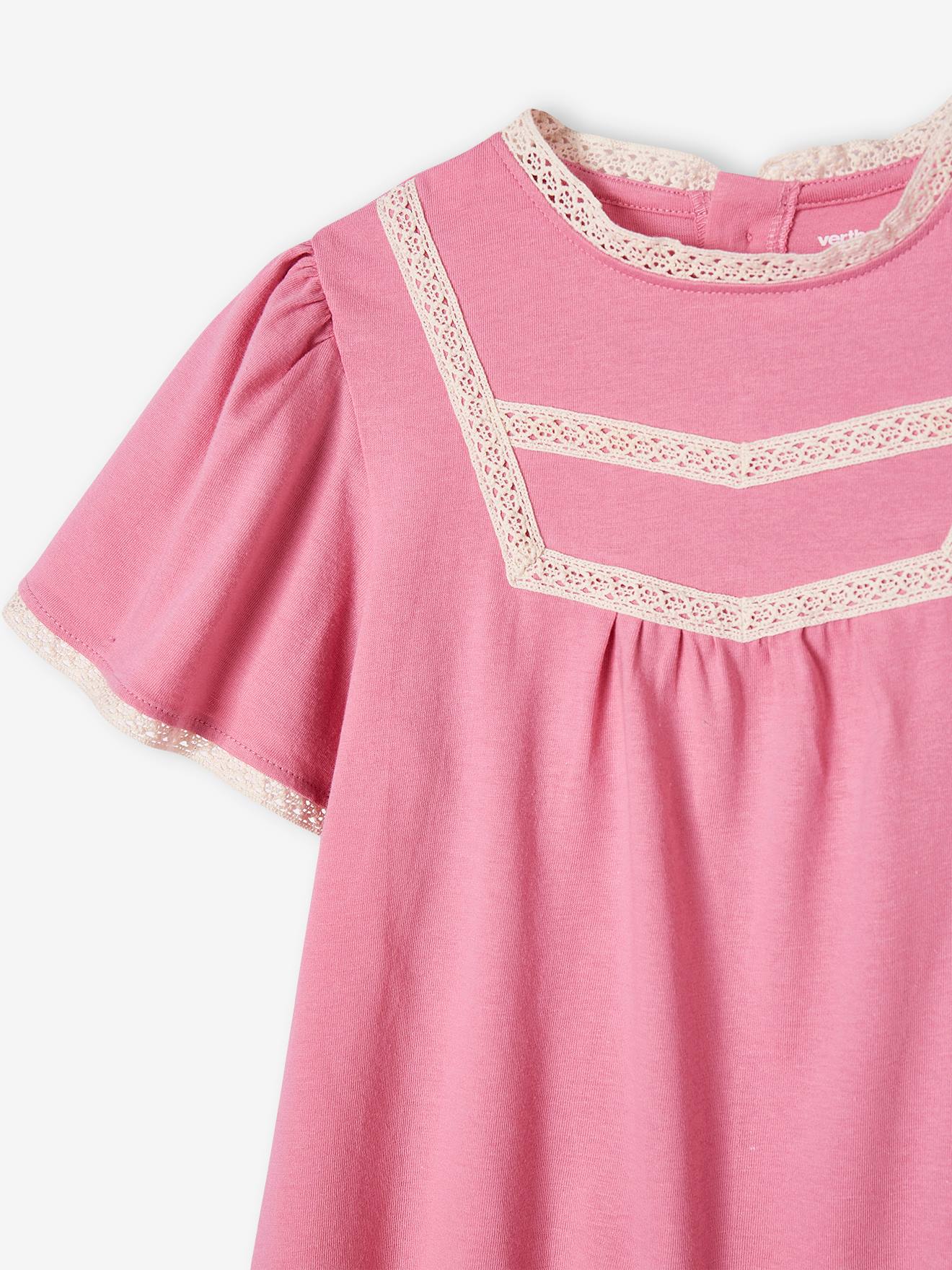 T-shirt blouse fille détails jour échelle rose bonbon