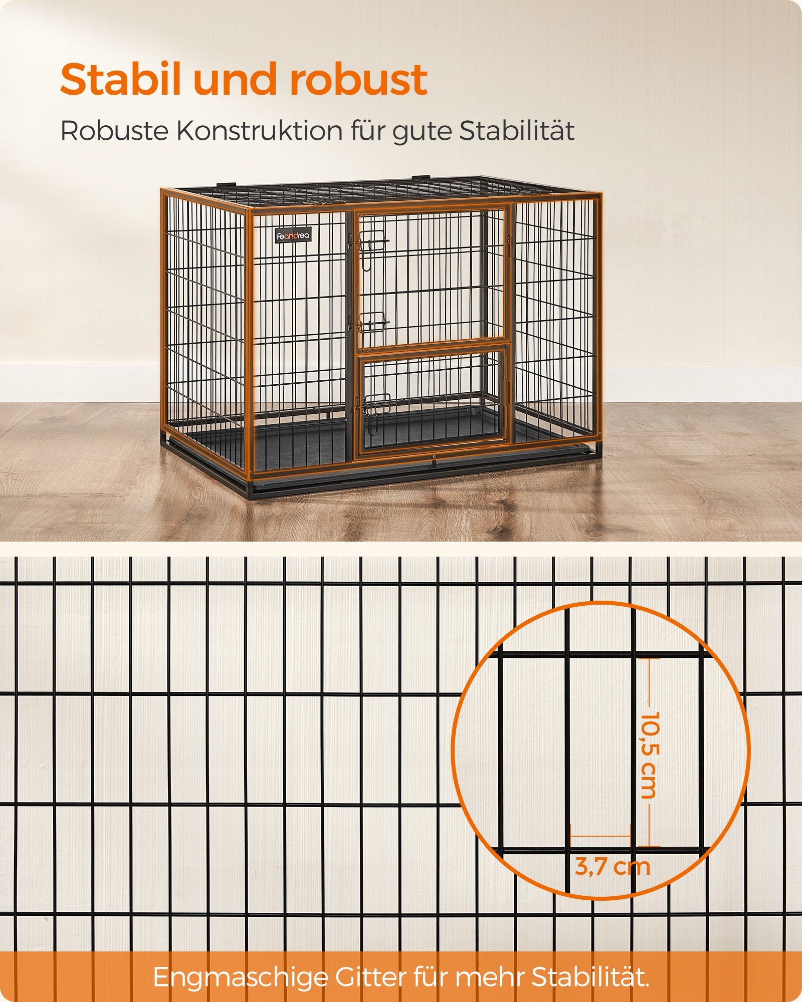 FEANDREA Hundekäfig, Hundebox L/XL Doppeltür vielseitig einsetzbar