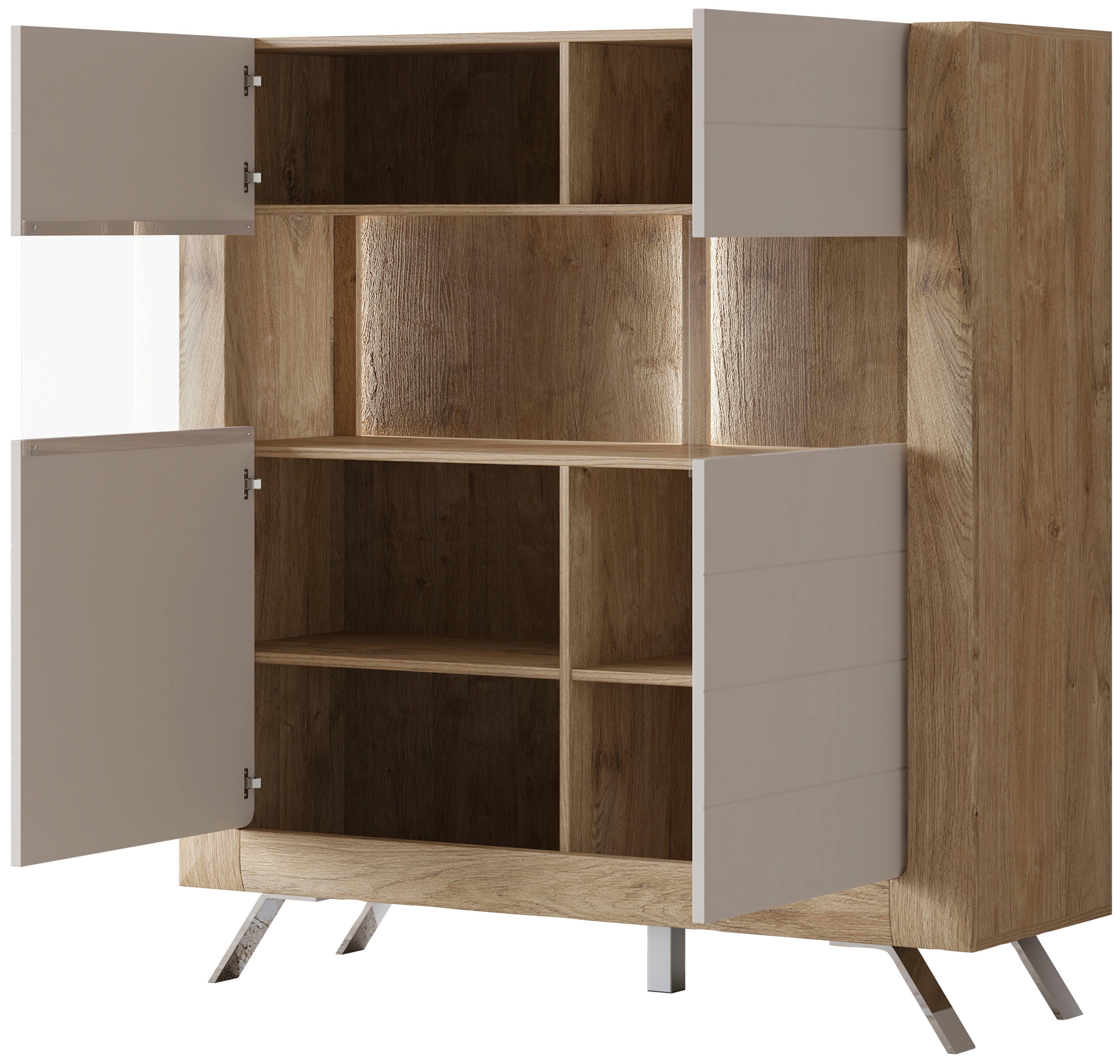 Leonique Highboard Kasai, Höhe 136,5 cm, 2 Türen mit Glaseinsatz