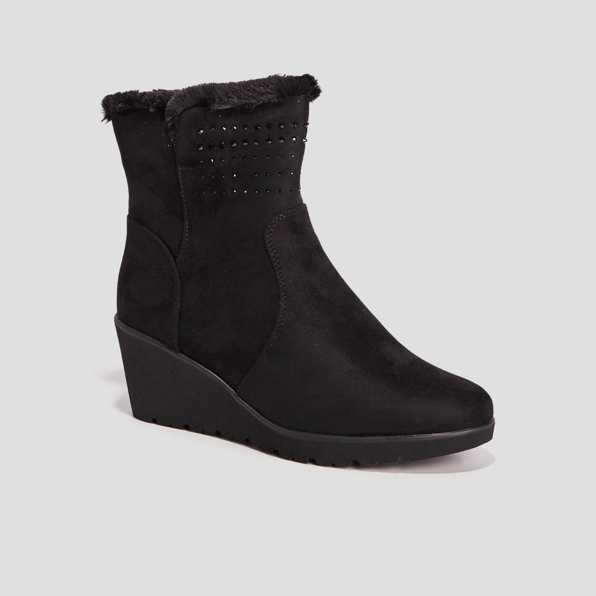 Bottines compensées pied large noir femme | La Halle