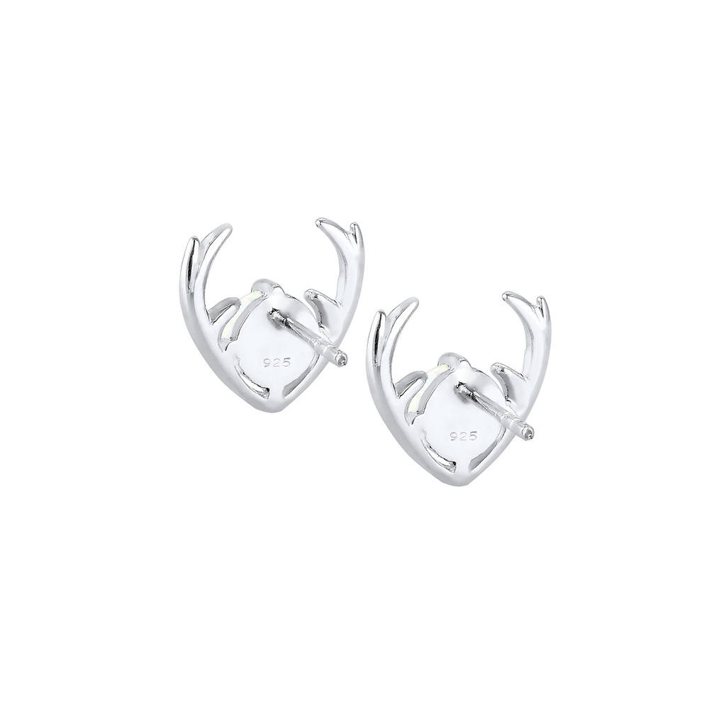 Elli Elli Boucles d'Oreilles Femme Motif de Bois de Cervidé avec Opale Synthétique en  Boucles d'oreilles