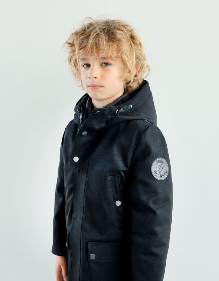Parka noire à capuche doublure matelassée garçon