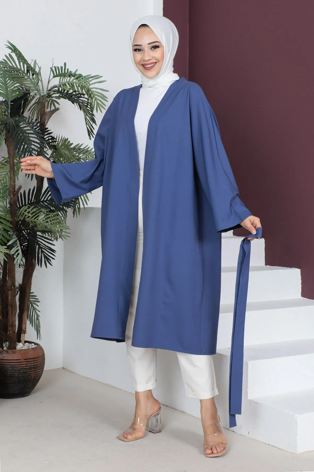 Tesettür Dünyası  Kimono mit Taillengürtel TSD230511 Indigo