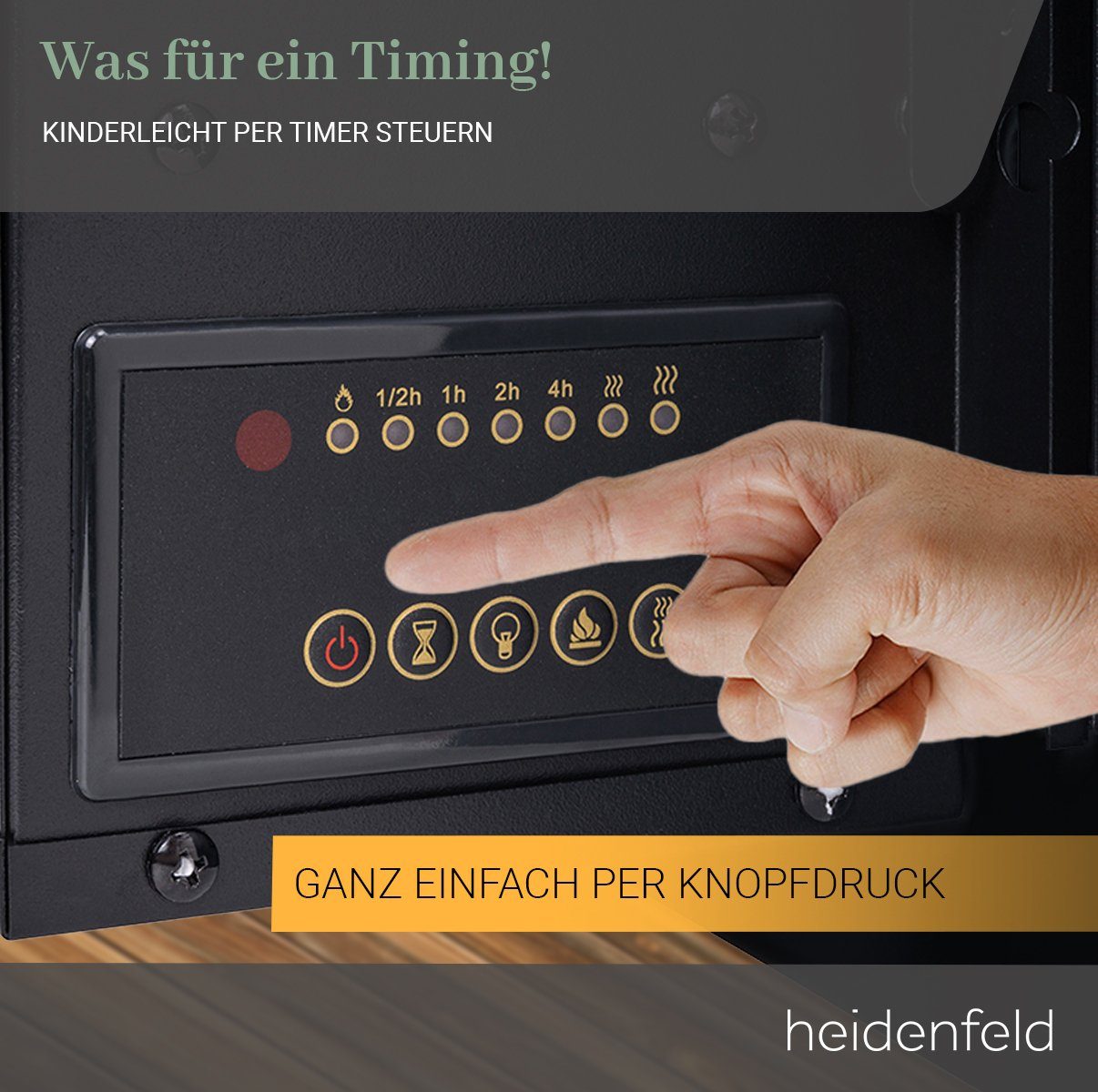 Heidenfeld Elektrokamin Kamin Heizung Wandkamin HF-WK300 750/1500 Watt inkl. 3 J. Garantie, 3D Flammen - 10 wählbare LED Farben - Fernbedienung - Elektroheizung