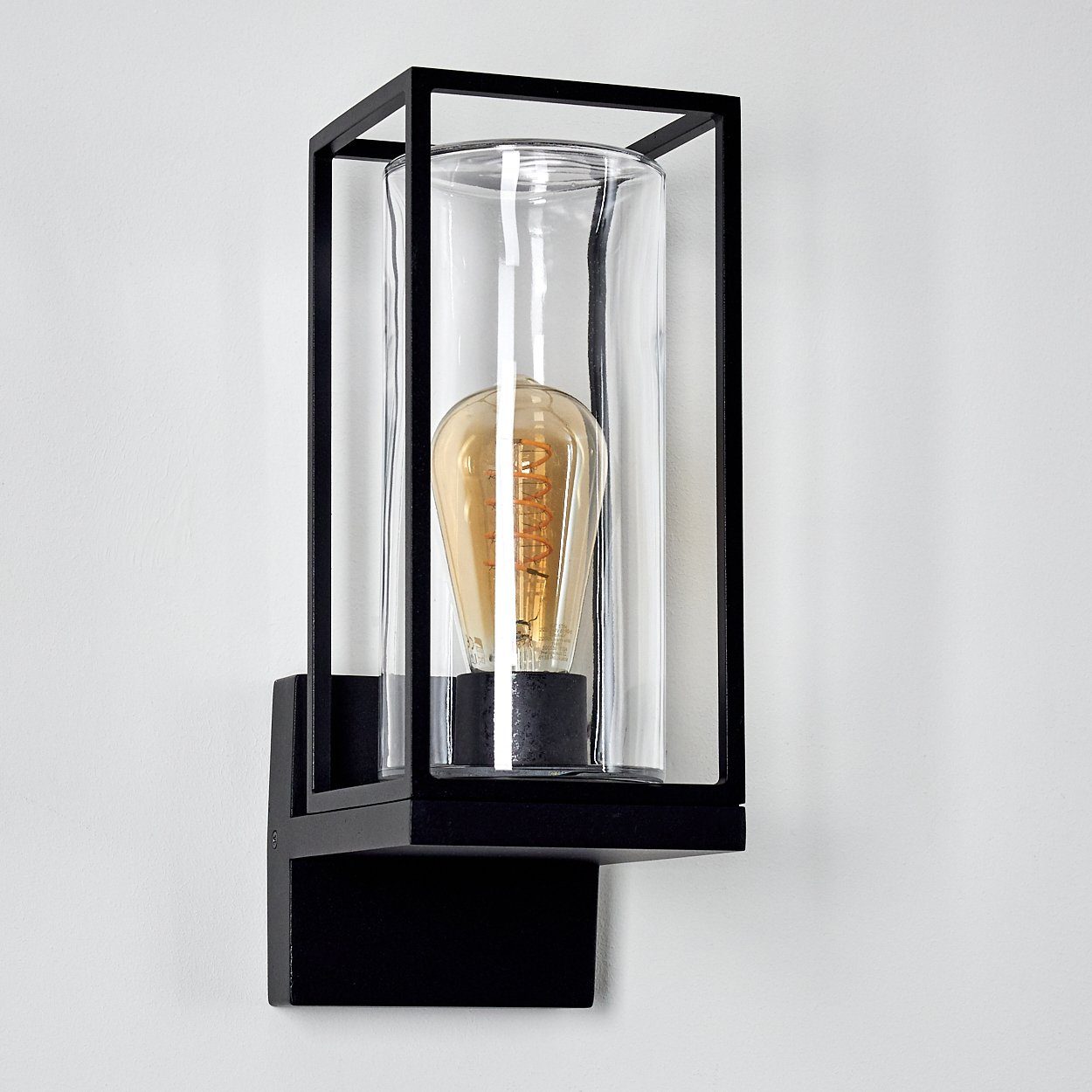 hofstein Außen-Wandleuchte Besana Wandlampe aus Metall, Schwarz, 4 Gläser Bernsteinfarben/Klar, ohne Leuchtmittel, Industrial Style Außenlampe mit Lichteffekt an der Wand, E27, IP44