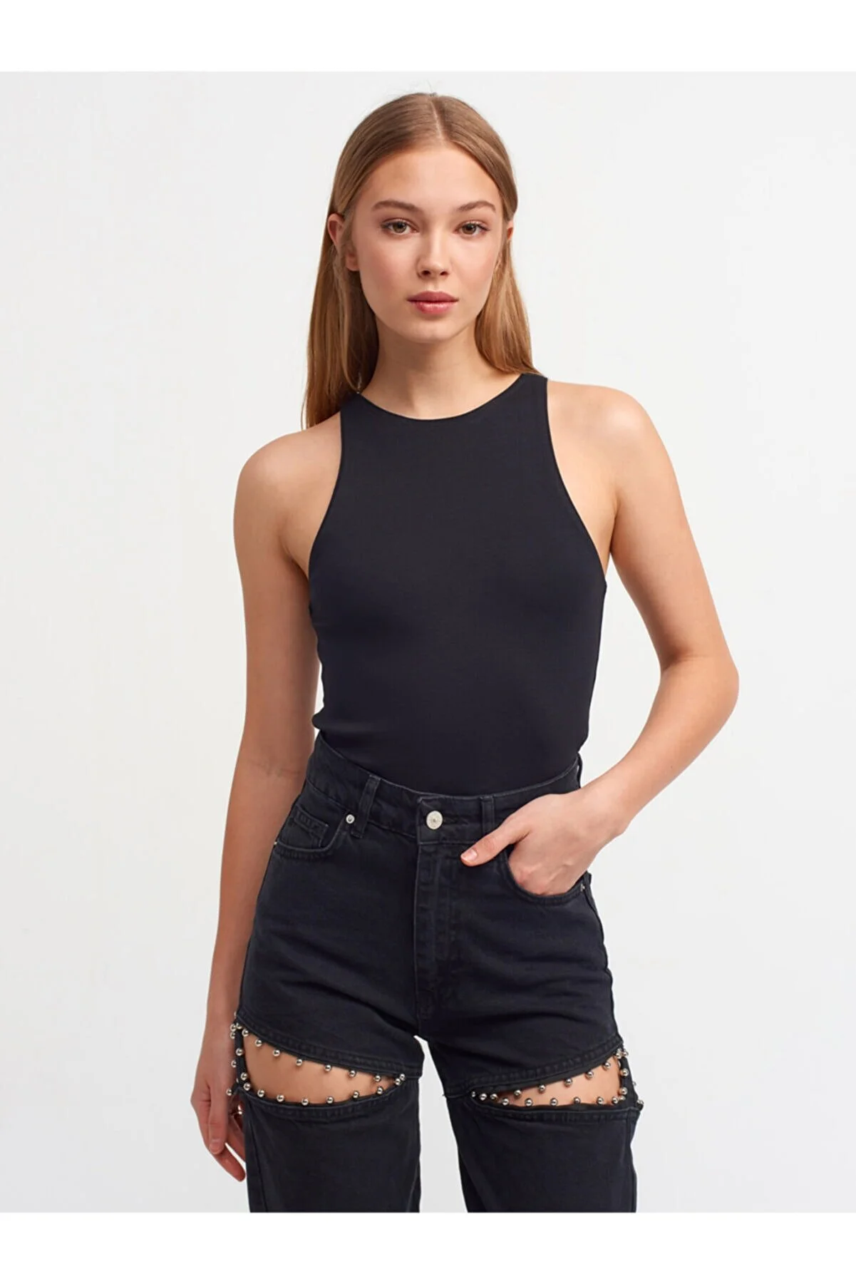Dilvin  Schwarzes Neckholder-T-Shirt für Damen