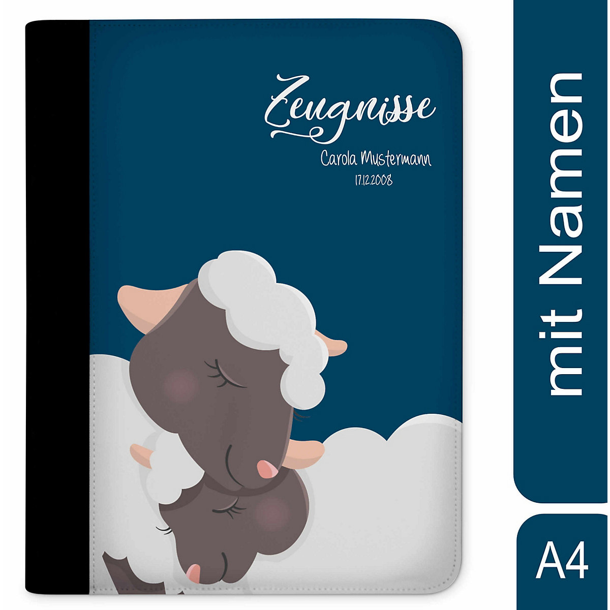 Zeugnismappe / Dokumentemappe mit Name personalisiert Schaf verliebt Blau