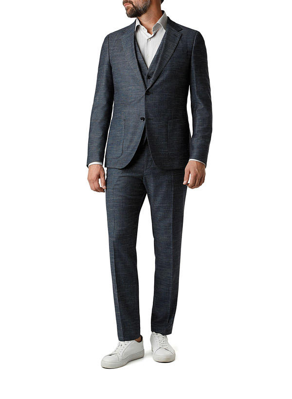 Strellson, Anzug mit Weste, Slim Fit, Wolle, blau meliert